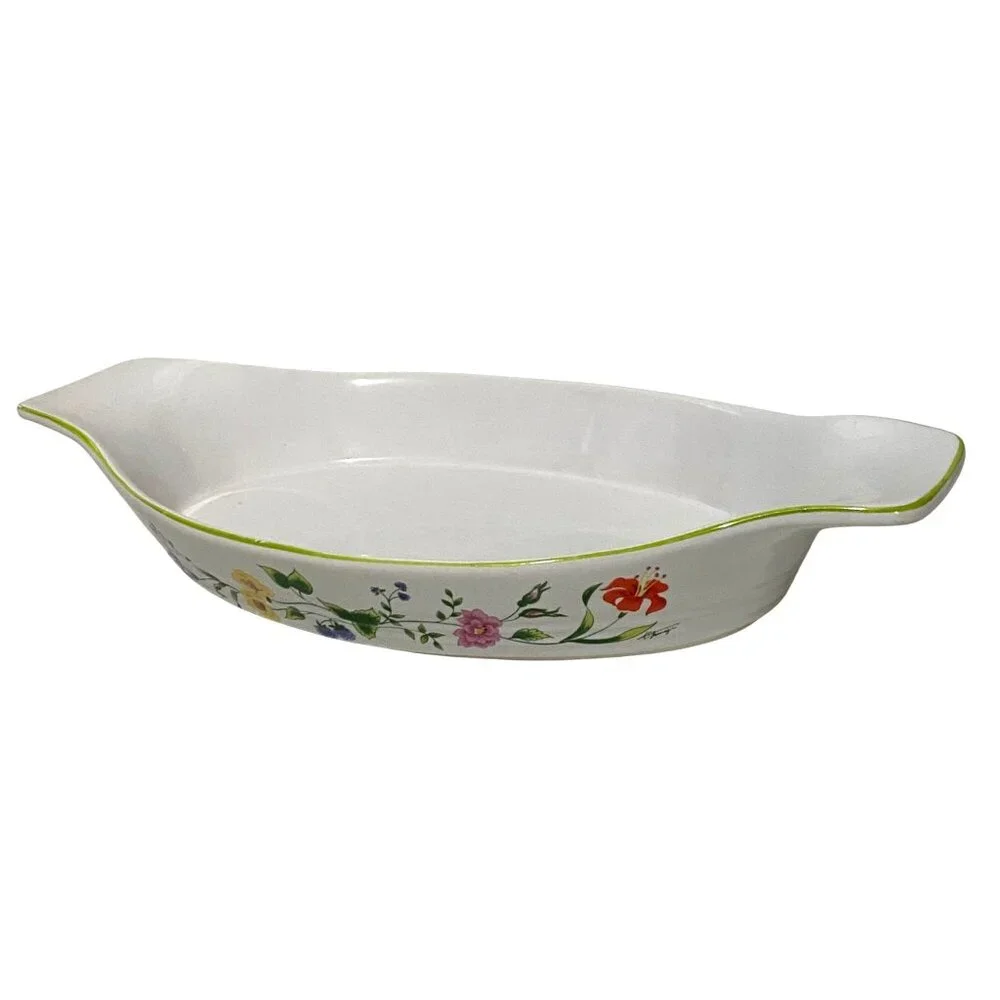 Vintage Pamela by Action Oval Baking Dish Floral Print Made‎ in Japan Cook Bake